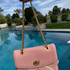 Coach Parker Pink Rainbow Quilted Shoulder Bag